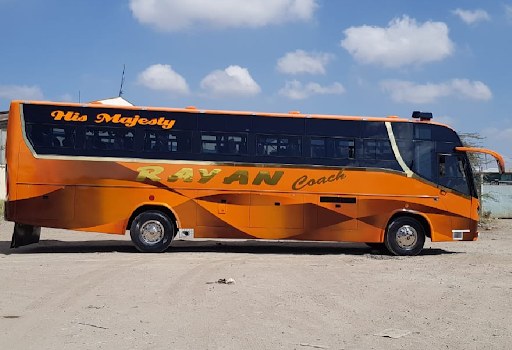 Rayan Coach's His Majesty liveried bus, side profile